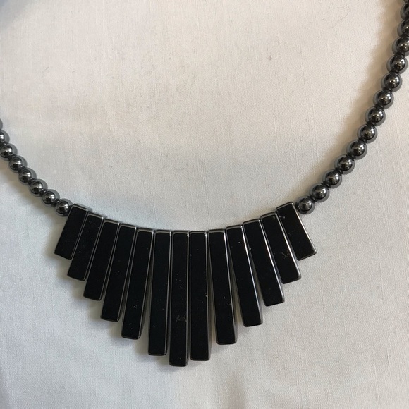Black hematite bead necklace with 13 hematite bars
